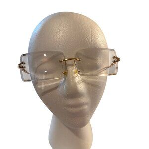 Rimless Oversized Clear Lens Glasses With Gold & Black Arms
